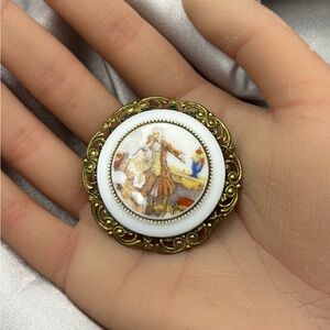 VTG Signed Western Germany Fragonard Porcelain Courting Couple Brooch